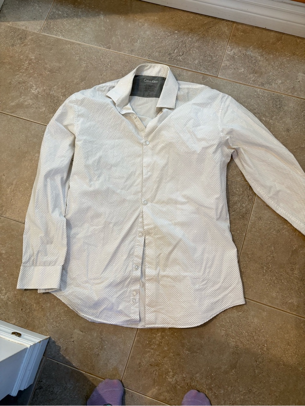 Calvin Klein White Micro-Pattern Men's Dress Shirt